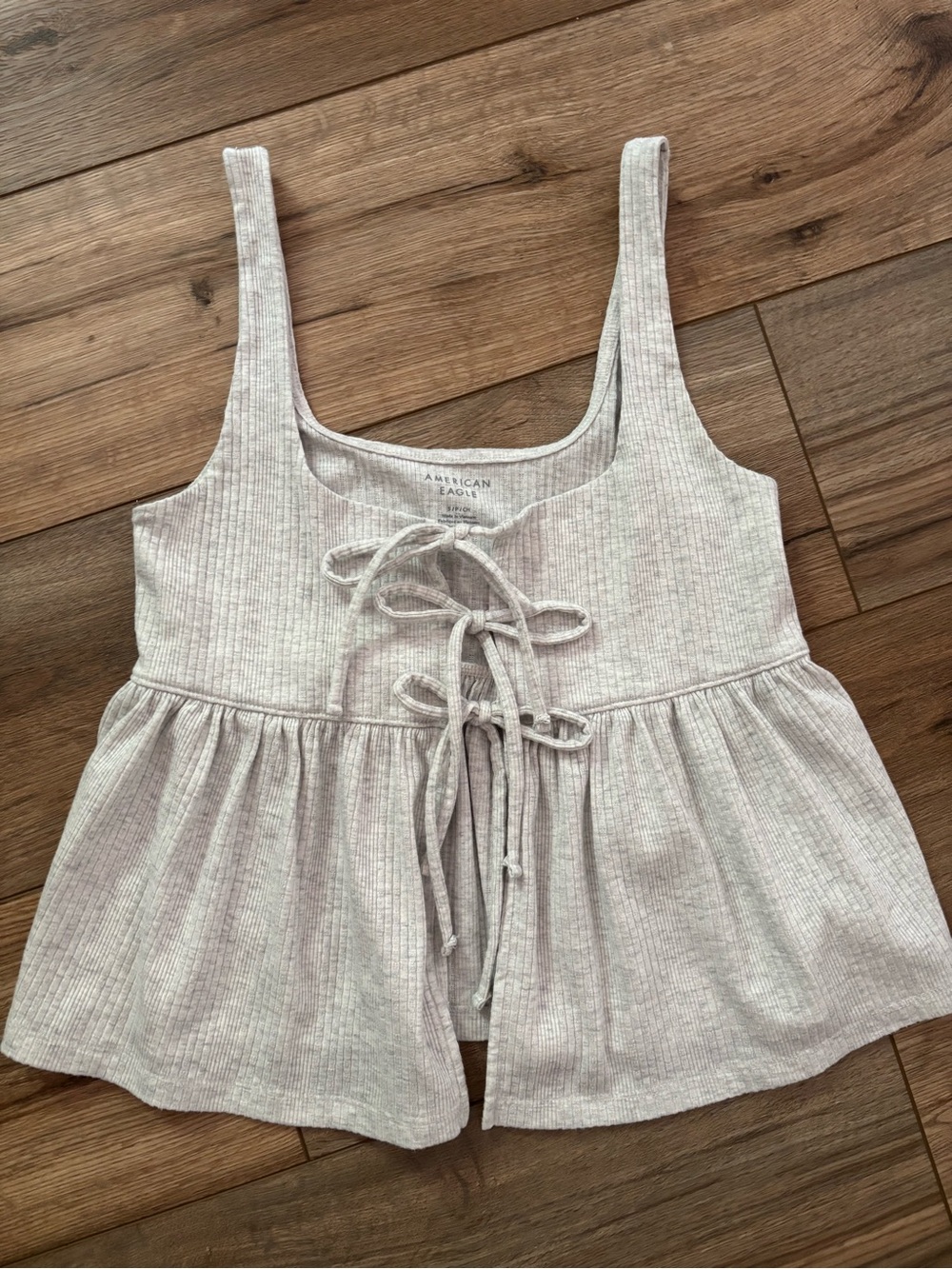 American Eagle Outfitters Light Gray Ribbed Tie-Front Peplum Tank